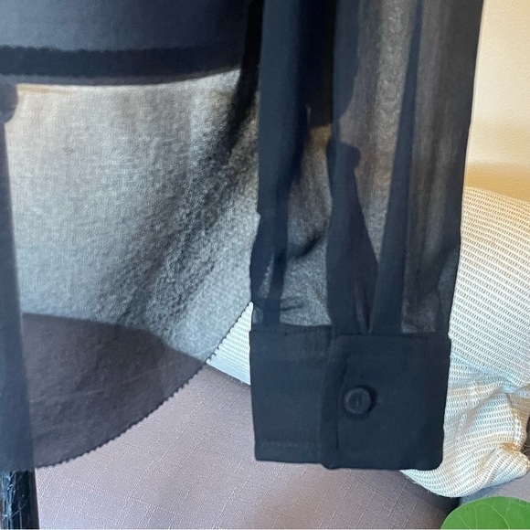 Wilfred 100% Silk Womens Black Long Sleeve Blouse Button Down Pockets Sheer Sz S - Picture 3 of 6